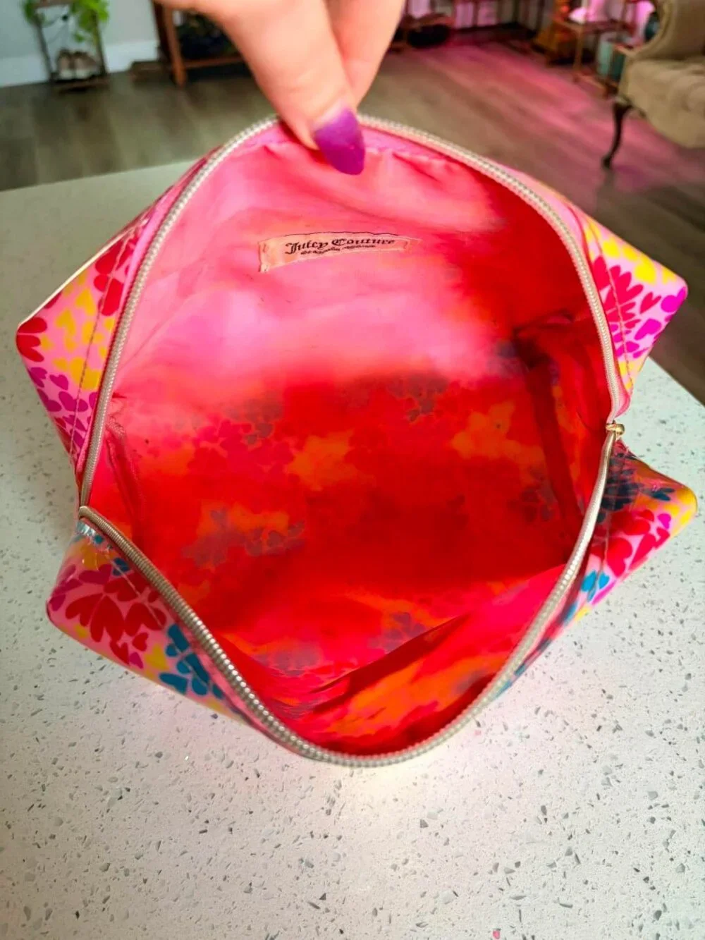 Juicy Couture Colorful Heart Print Cosmetic Makeup Bag